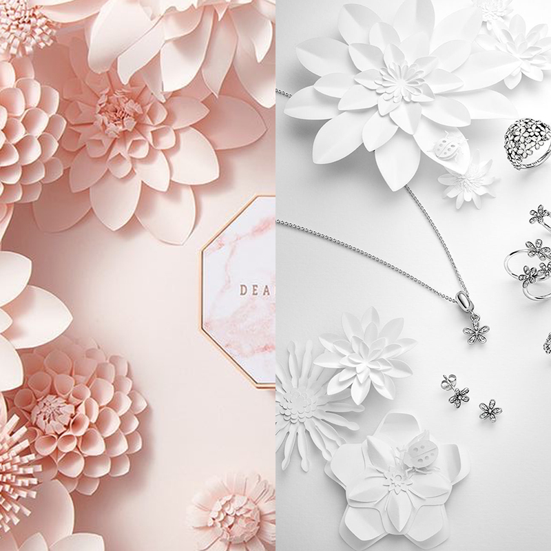 高级纯色纸花朵3d立体拍照道具背景布板摄影陈列装饰静物白色叶子