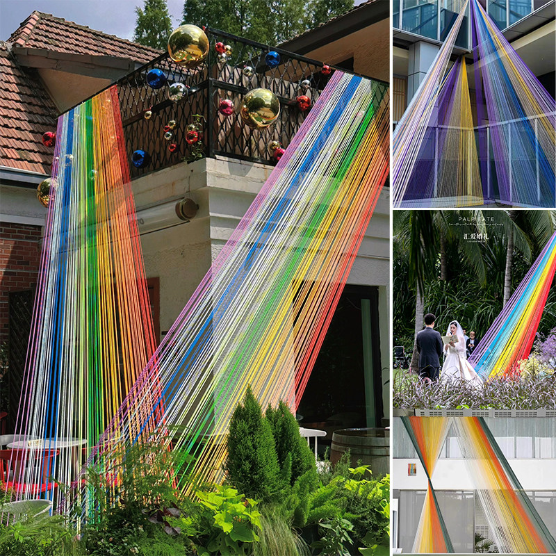 彩虹线条背景装置网红打卡店铺装饰节日商场婚礼派对橱窗拍照道具