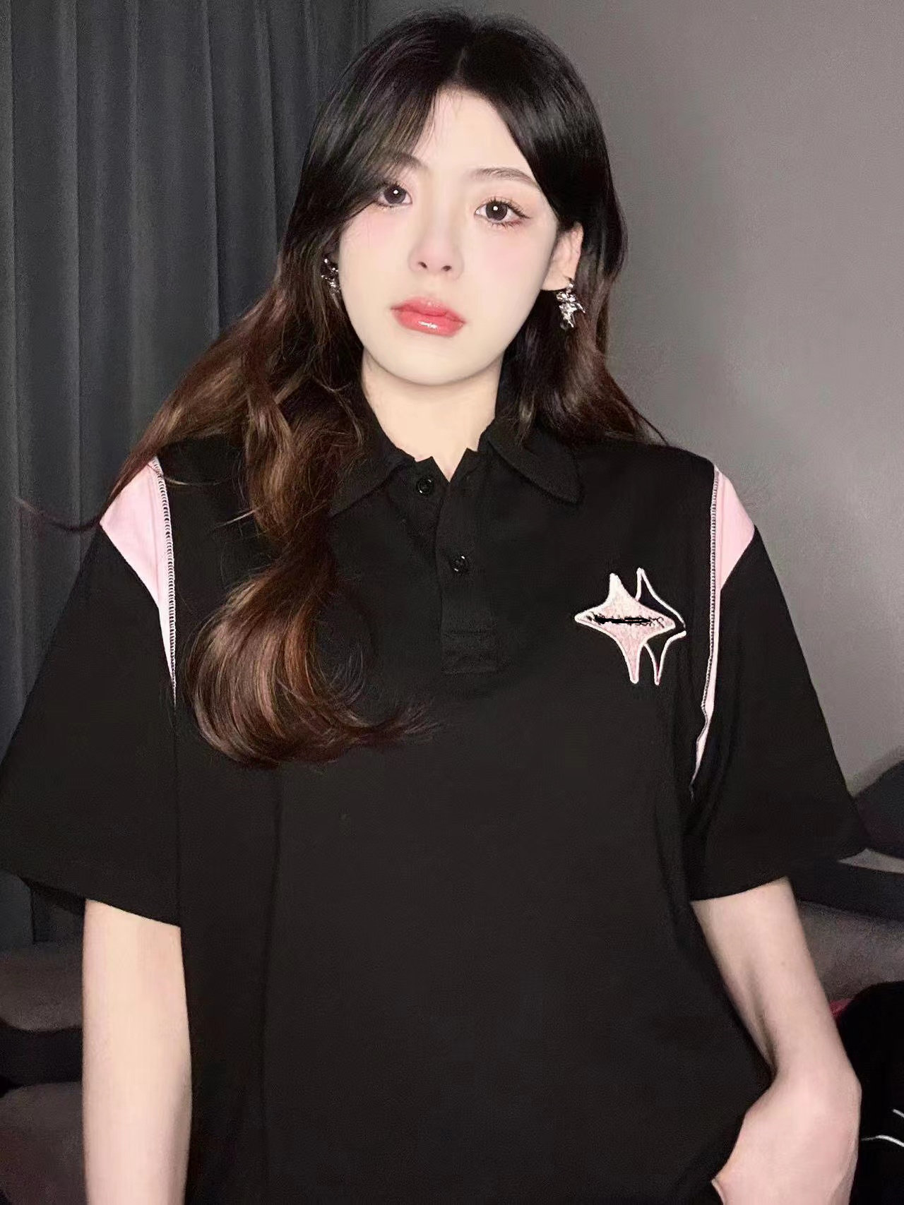 남성과 여성을위한 여름 새 인쇄 미국 복고풍 더블 스타 스티치 반팔 폴로 셔츠 새 여름 티셔츠
