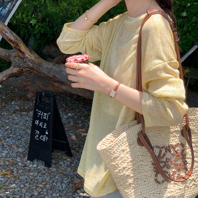 日系鹅黄色冰丝薄款防晒长袖t恤