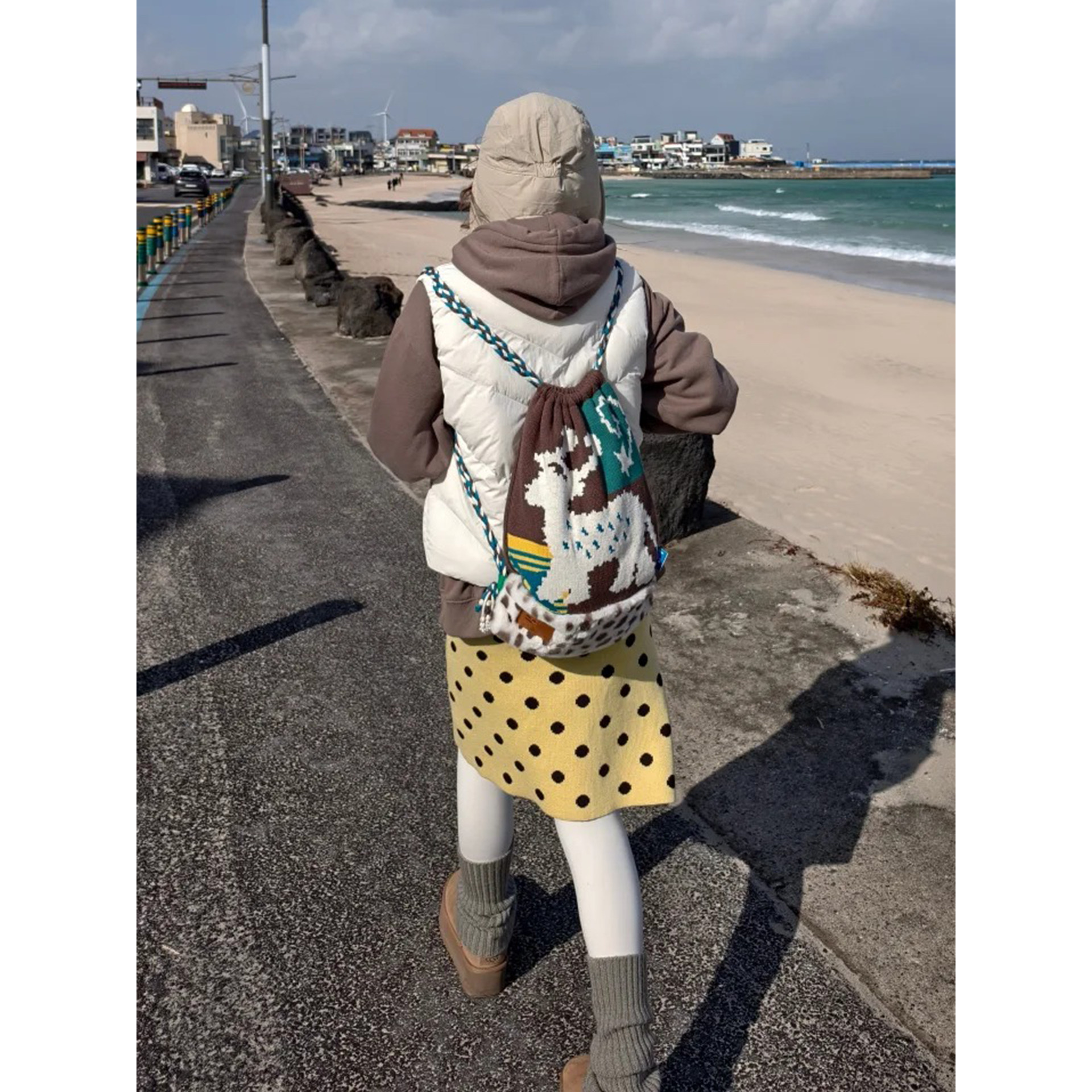 甜美日系小个子黄色波点毛衣短裙女秋冬可爱学生直筒针织半身中裙