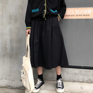 自制山本风半身裙复古日系工装 a字裙 小个子150cm黑色系纯棉中长款