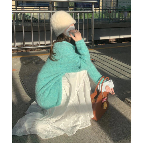 自制薄荷绿日系软糯温柔毛衣开衫