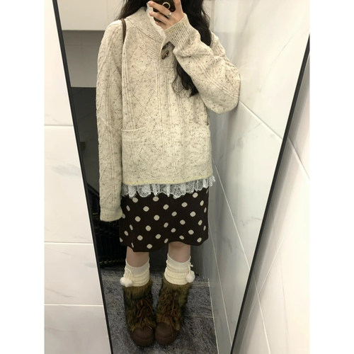 日系温柔风高级感花灰色套头毛衣