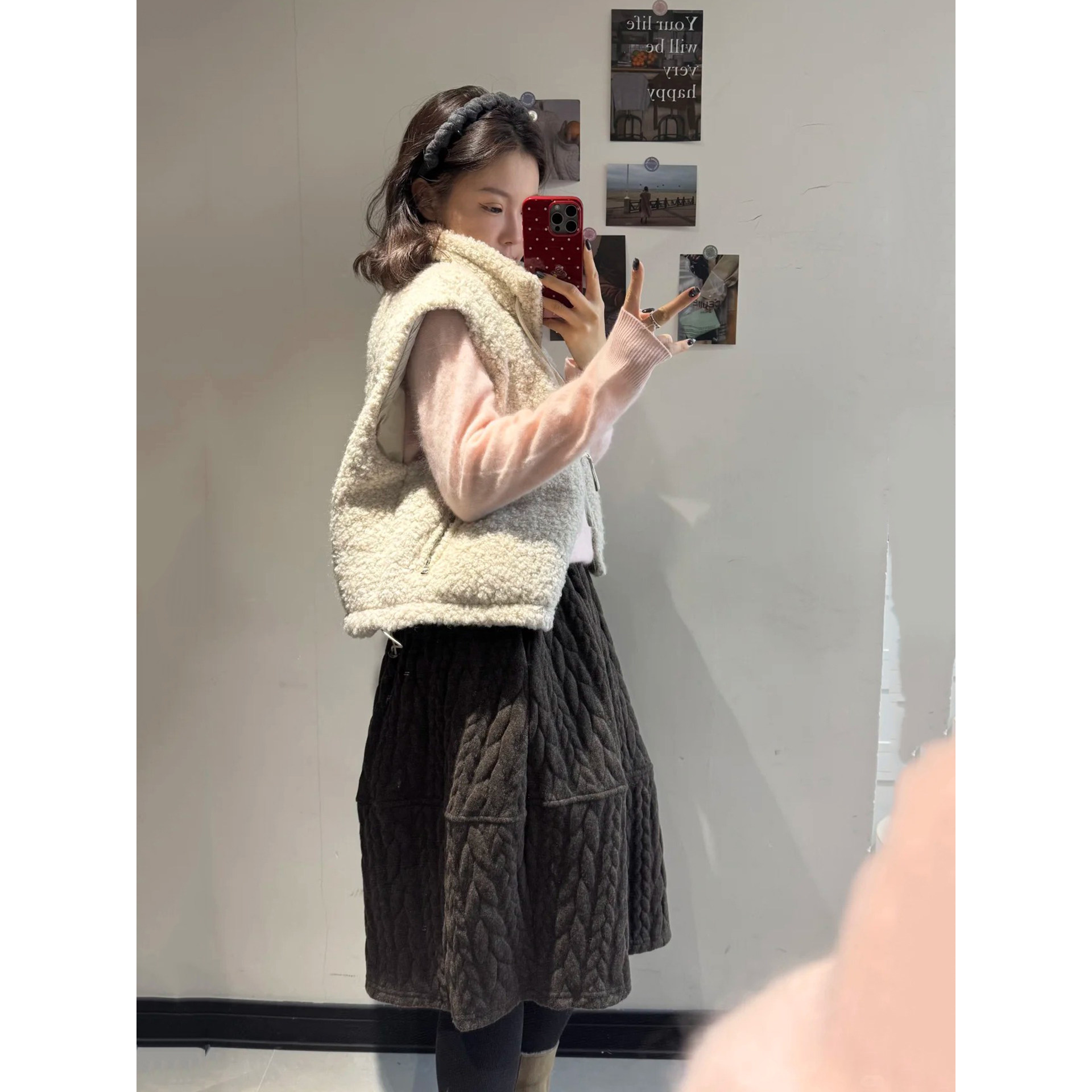 日系复古麻花棕色针织花苞中裙女冬高级感气质学生显瘦毛呢半身裙