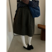 日系设计感深灰色麻花针织半身裙女秋冬复古小众加厚高腰拼接中裙