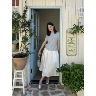 风白色高腰半身裙女夏小个子学生显瘦遮跨a字裙 自制甜美日系工装