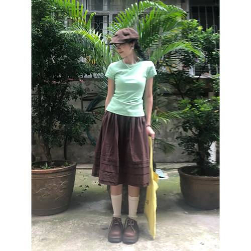 小个子多巴胺薄荷绿修身短袖T恤