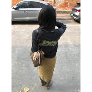 自制甜美日系黄色波点包臀毛衣裙女秋冬加厚气质温柔风针织中长裙