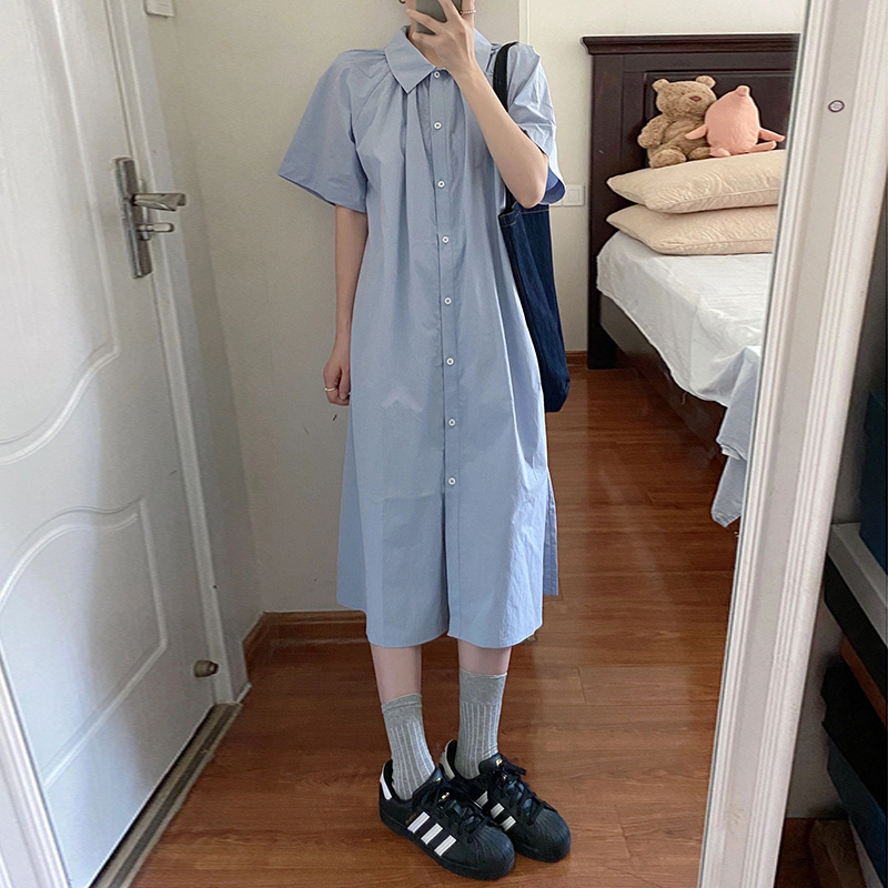 日系慵懒松弛感学院风衬衫裙女