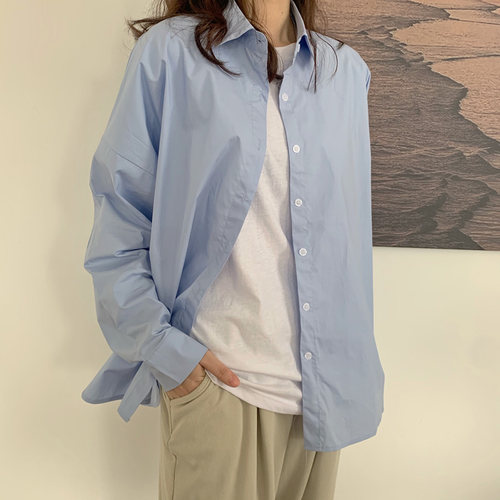 自制雾霾蓝盐系女衬衫痞帅baby蓝