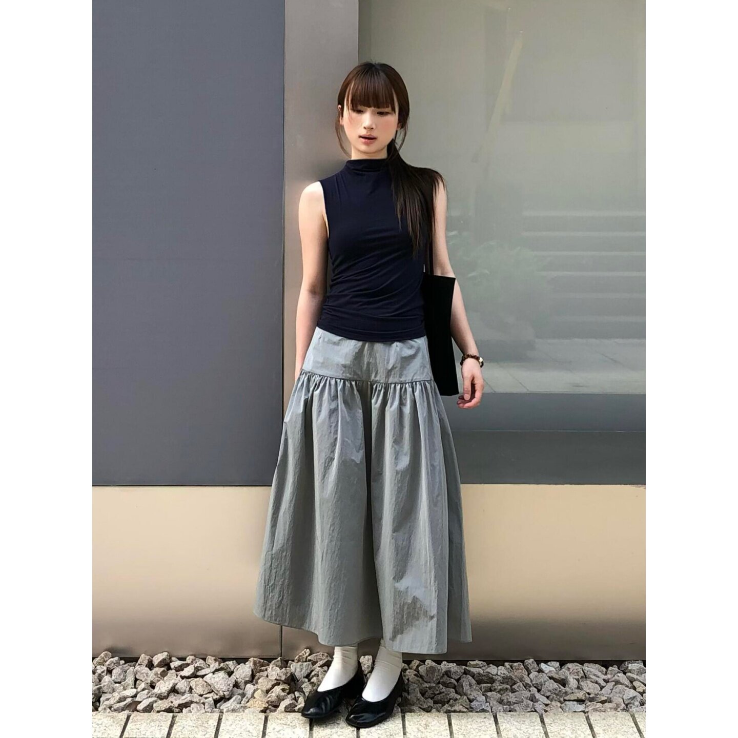 日系工装风高级感灰色中长款半身裙女夏学生宽松显瘦遮跨a字伞裙