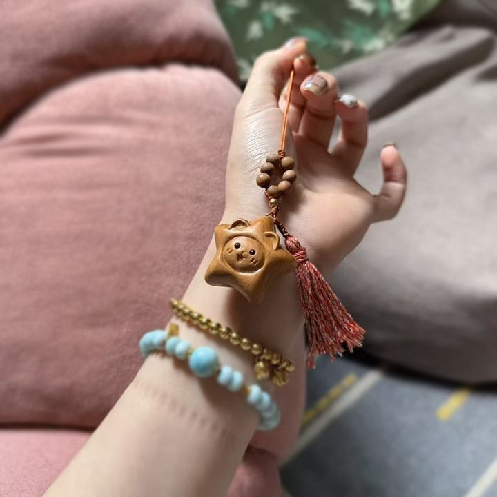 崖柏笑脸星星小月亮 云朵DIY手串手链卡通配件实木雕刻创意小摆件