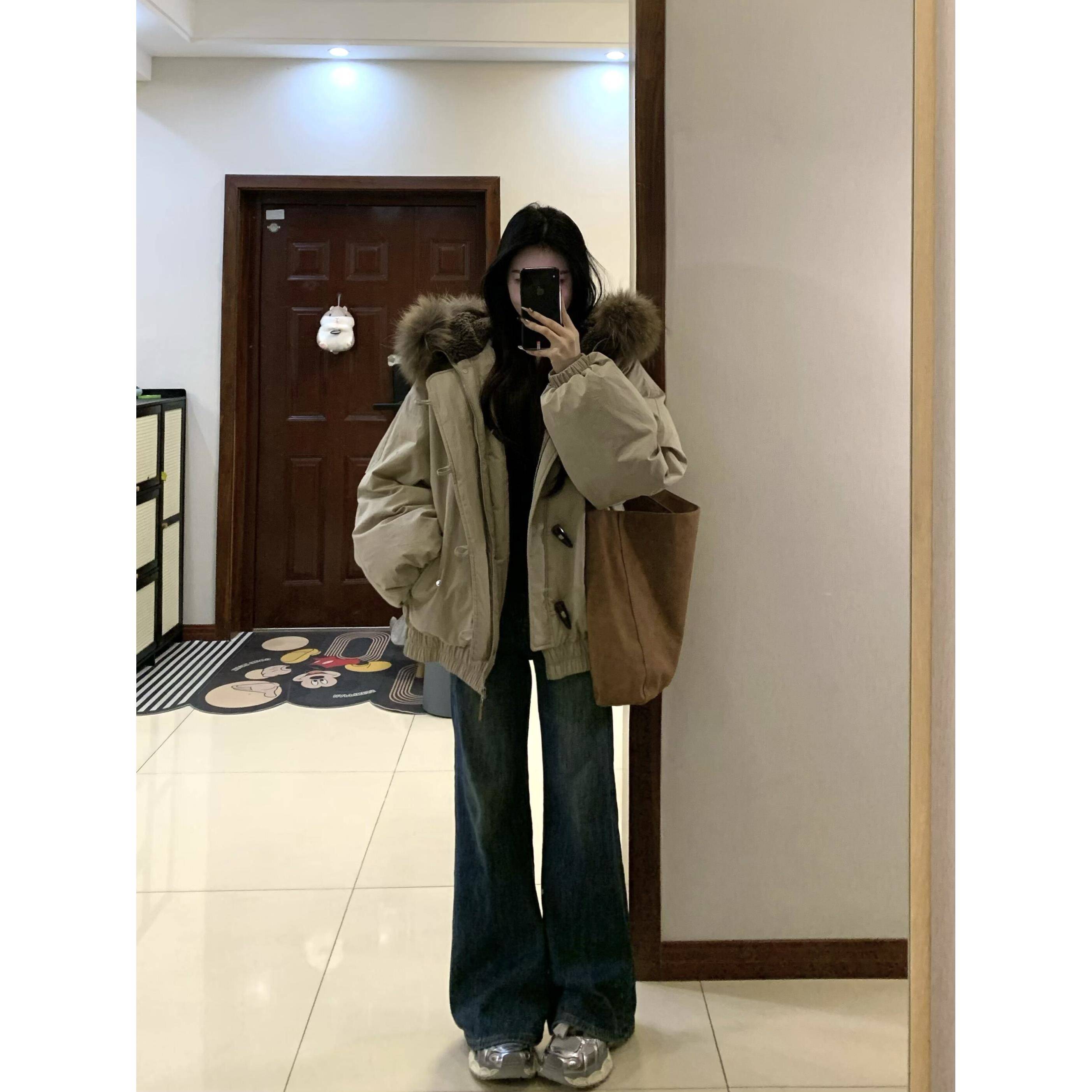 2025冬季羽绒棉服女大毛领派克服新款加厚棉衣覆古牛角扣棉袄外套