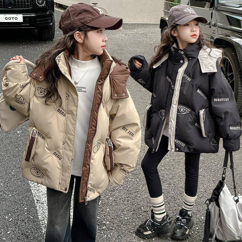 女大童冬季羽绒服2024新款洋派冬装棉服加厚白鸭绒外套中长版上衣