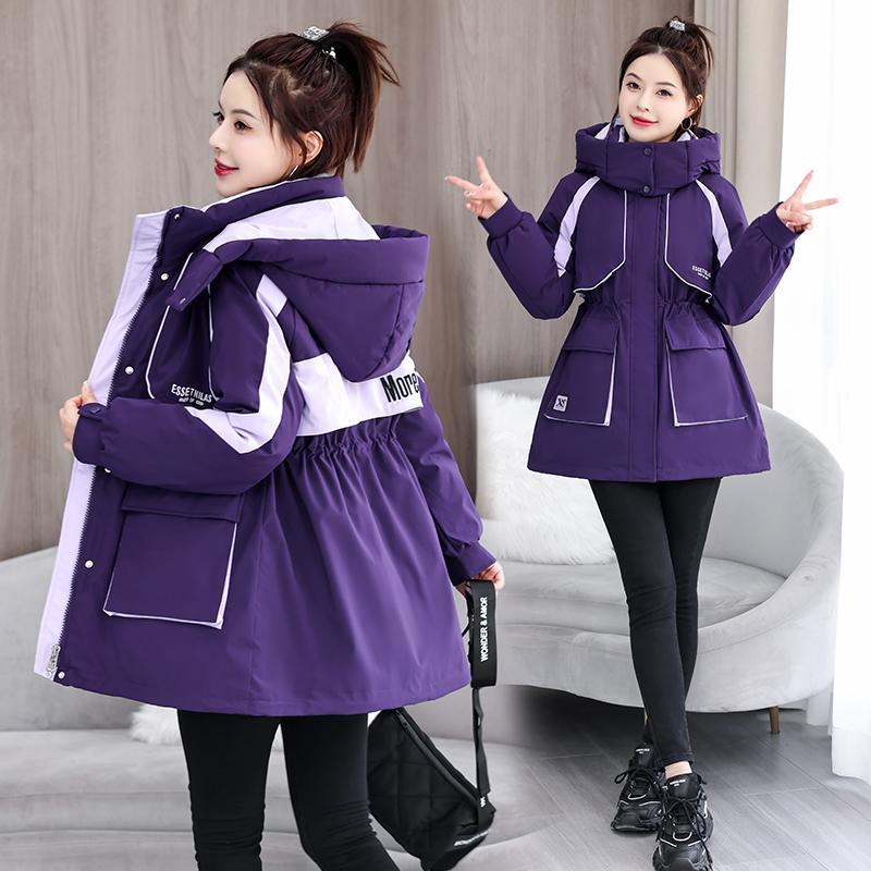 派克棉服外套中长款气质女冬季冲锋棉衣撞色时尚宽松加厚羽绒棉袄