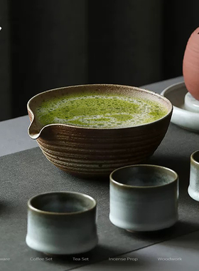 景德镇打粗陶抹茶碗茶具陶碗日式手作陶瓷抹茶工具抹茶碗粗陶套装