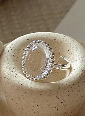 S925纯银韩版小众设计感复古白水晶戒指韩国风简约质感时髦指环