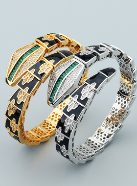 网红热款新品复古气质蟒蛇手镯简约蛇骨开口手环女式饰品