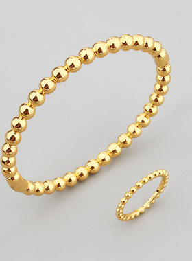 波西米亚风简约光珠镜面手镯戒指套装气质女士仿串珠铜镀金手饰品