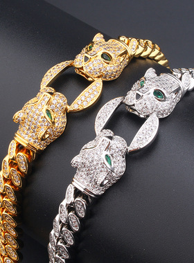 复古欧美风双头滴胶豹子绿眼手链男女个性饰品网红直播热款