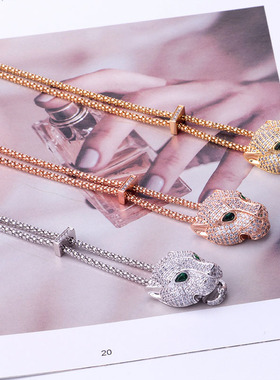 欧美风豹子满钻个性项链可调节链条男女饰品随意搭毛衣链