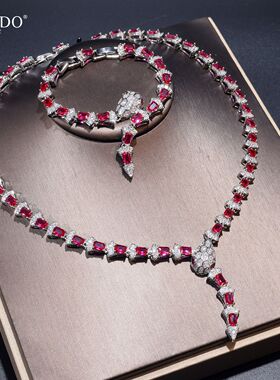 欧美高定时尚珠宝首饰红岗锆石项链耳环套装高级宴会礼服饰品