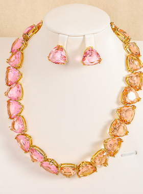 小众个性锁骨链轻奢新款粉色爱心拼接造型套装热卖潮流饰品项链女