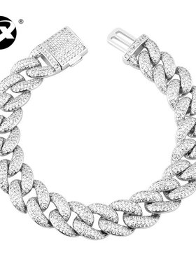 欧美复古波浪盒子扣14mm宽街头嘻哈说唱喜爱饰品满镶锆石跨境