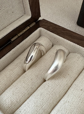 S925纯银韩版小众设计感磨砂套装戒指波浪纹理感简约时尚尾戒批发