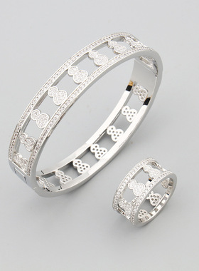 日韩风简约满钻款葫芦镂空手镯戒指小清新男女气质弹簧扣手环