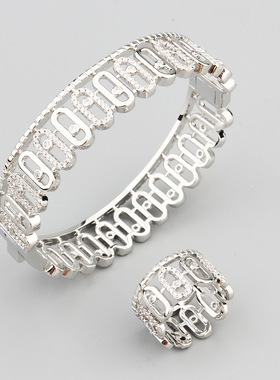 欧美复古时尚间钻款O形手镯小奢镂空气质女式戒指热款