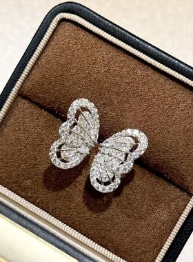 S925纯银 满钻蝴蝶开口戒指轻奢百搭精致气质闪钻羽翼翅膀