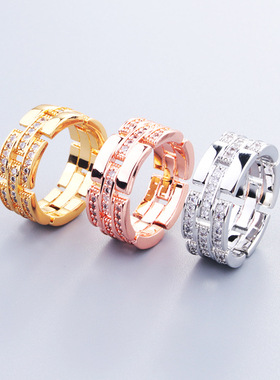 ins风简约拼接男女情侣对戒微镶钻小奢铜镀金网红直播热款指环