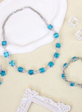 超闪蓝钻时尚百搭手链套装轻奢风格个性优雅锁骨链高级感项链