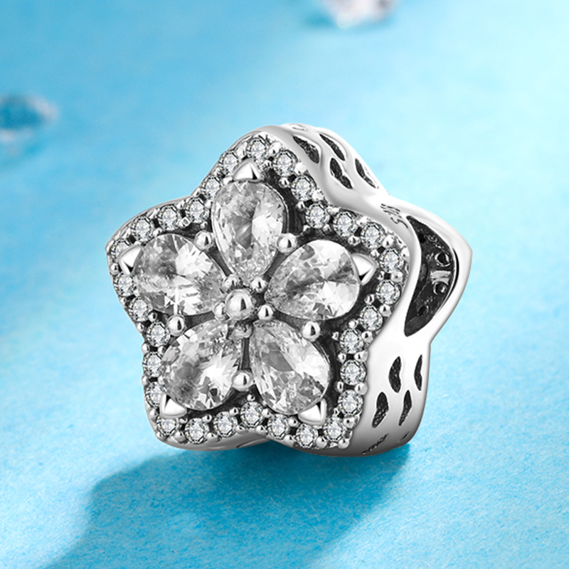 浪漫雪花串饰S925纯银微镶串珠潘家风格diy饰品配件女生生日礼物