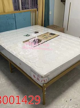 超牢固轻奢金色铁艺床双人床软包铁架床出租房公寓床送货上门安装