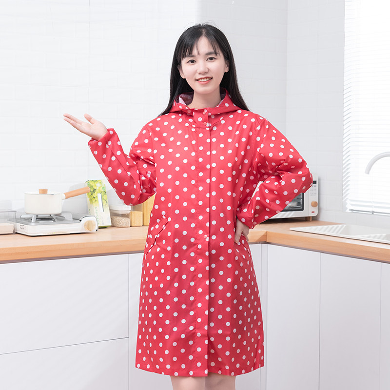 韩版波点牛津布罩衣防水防油大人长袖围裙家用厨房做饭连帽工作服