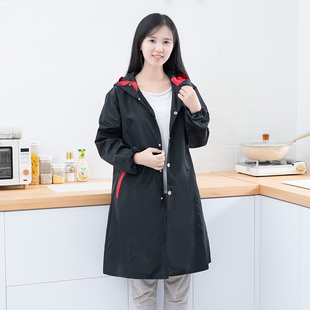 厨房防油女时尚 罩衣外套大人家用长款 上衣工作服 围裙长袖 防水带袖