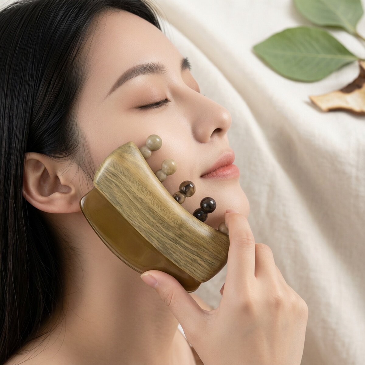 天然绿檀木牛角按摩梳刮痧板二合一头部经络按摩梳身体加厚两用梳