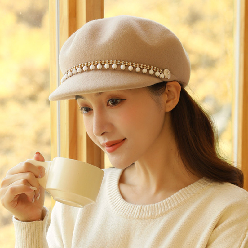 秋冬时尚南瓜贝雷帽百搭羊毛呢