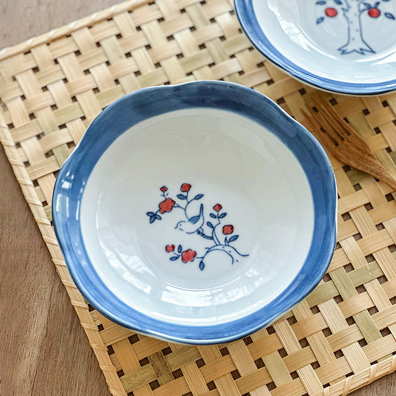 清新可爱浅式碗日式釉下彩高颜值6.5寸花边米饭碗拌面菜碗深盘,餐饮具,碗,淘宝优惠券,粉丝福利购,淘宝优惠卷