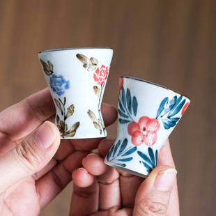 西田木雨 高脚小酒杯 家用个性酒盅一口杯20ml白酒杯陶瓷烈酒杯