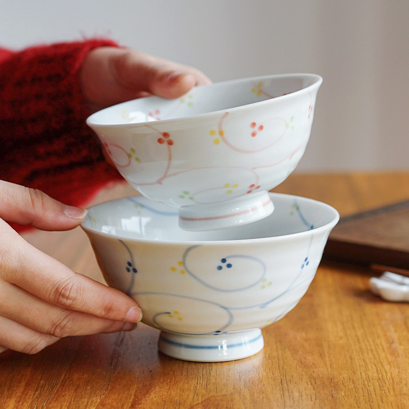 日本进口有田烧情侣碗高颜值唐草波点小清新简约家用轻量米饭碗