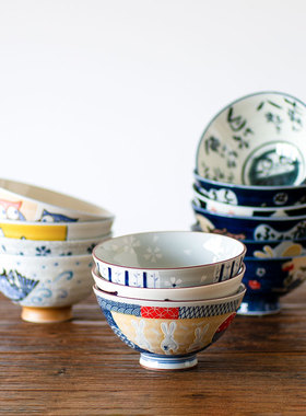 日式米饭碗日本进口单个中号单人吃饭喝汤碗微波炉专用陶瓷家用碗