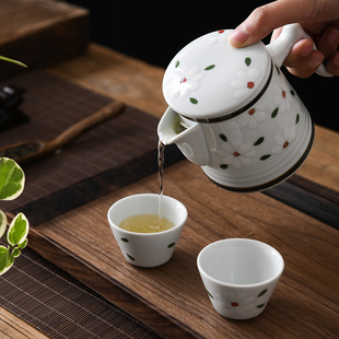 西田木雨雏菊快客杯便携式 收纳包1壶2杯旅行户外车载陶瓷功夫茶具