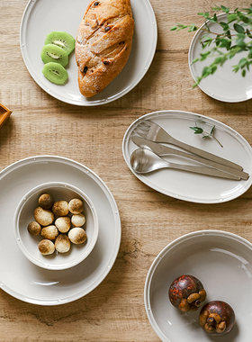 日本进口种子系列陶瓷餐盘高级家用平盘深盘椭圆盘莫兰迪灰色餐具