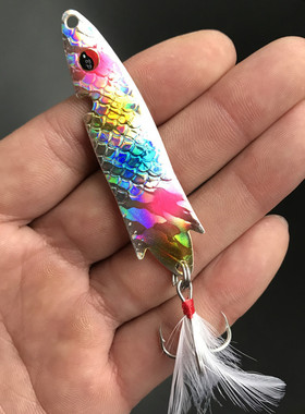 万亚新款鱼形亮片假饵路亚勺型饵假鱼饵渔具鱼饵仿生饵6.9cm10g