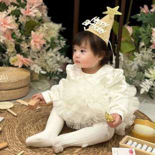 一周岁女宝party小礼服秋季女童公主裙富家千金感裙子生日抓周宴2