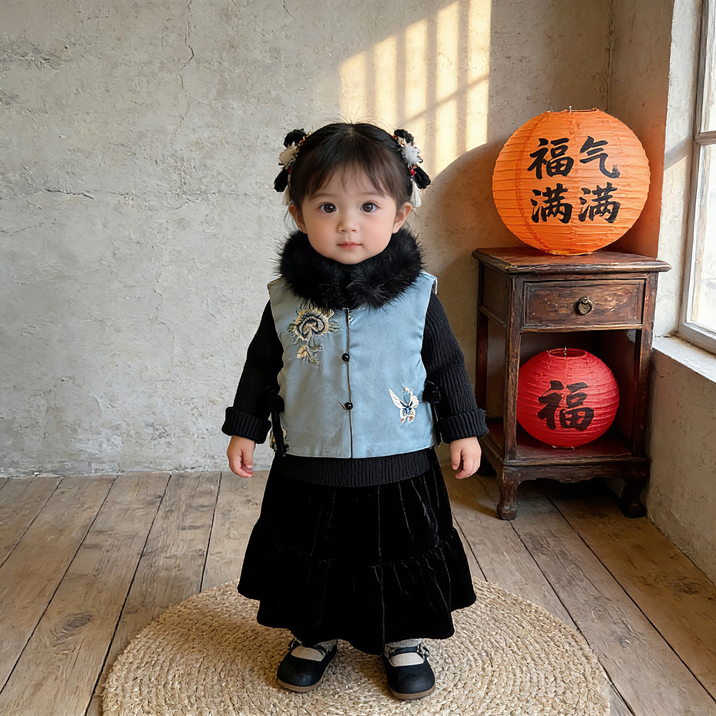 女宝新中式马甲礼服套装新年衣服